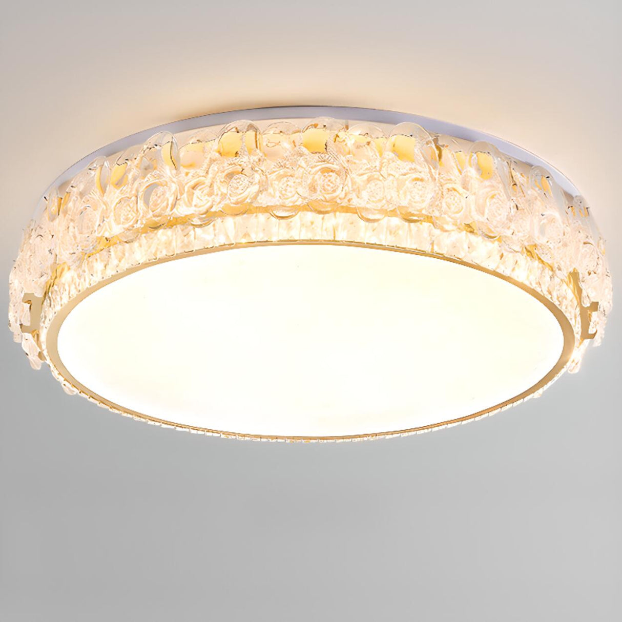 Elegant Round Drum Crystal Flush Mount Ceiling Light Image - 5