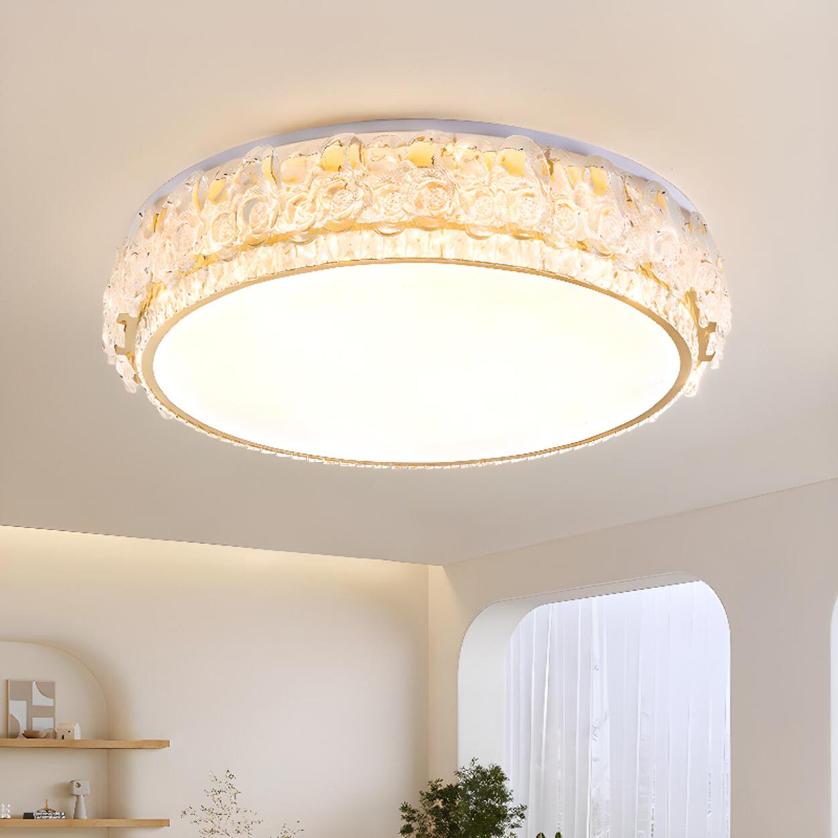Elegant Round Drum Crystal Flush Mount Ceiling Light Image - 6