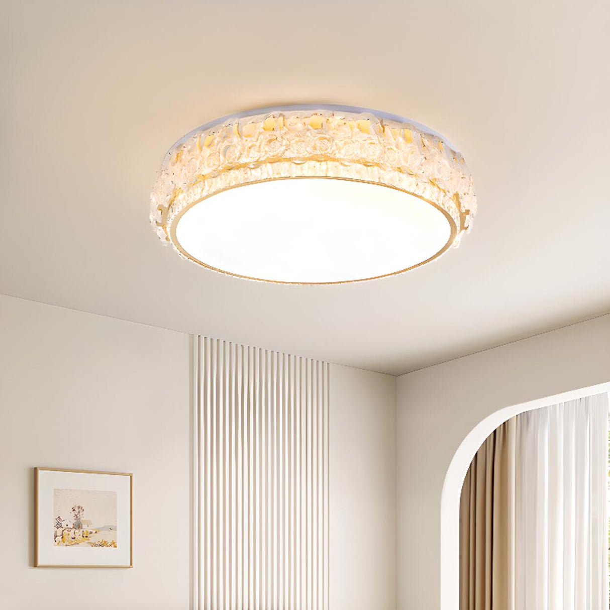 Elegant Round Drum Crystal Flush Mount Ceiling Light Image - 7