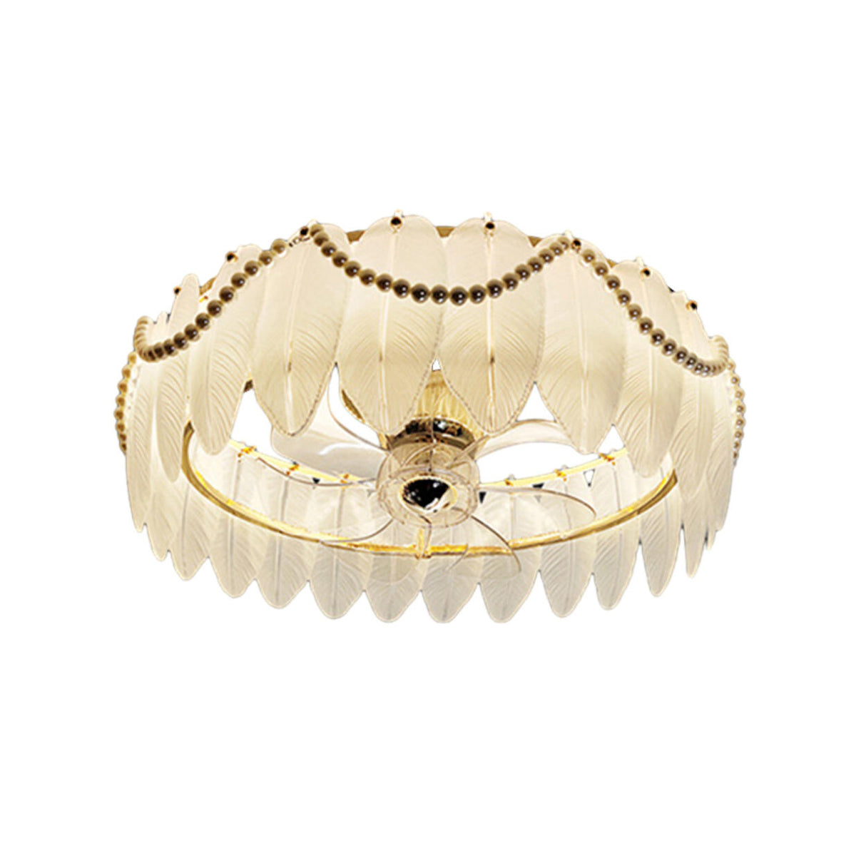Elegant Round Feathered Glass Shade Ceiling Fan Light Image - 10