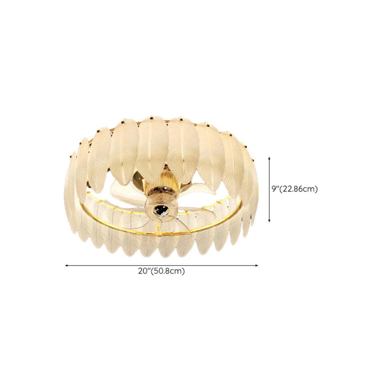 Elegant Round Feathered Glass Shade Ceiling Fan Light