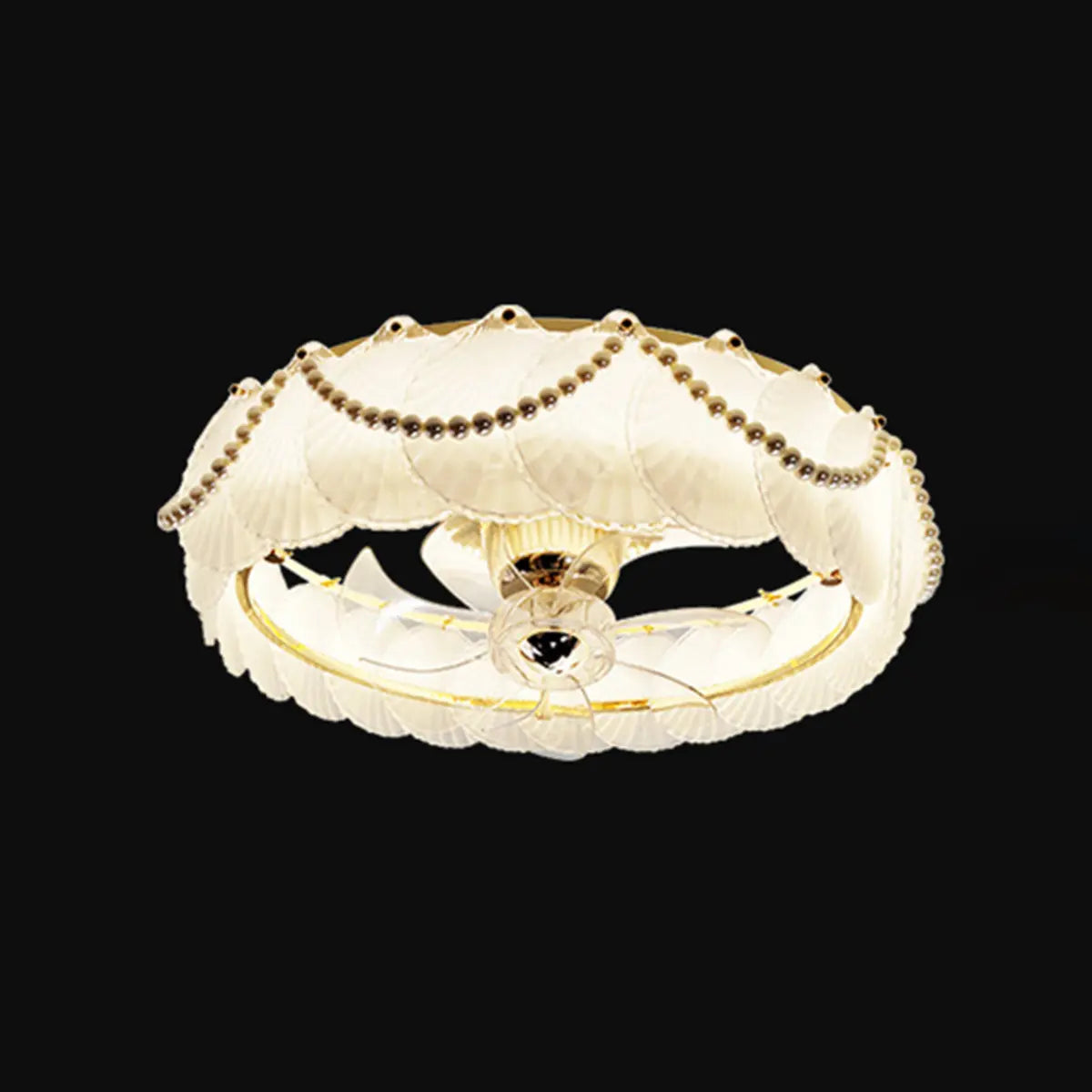 Elegant Round Feathered Glass Shade Ceiling Fan Light Image - 5
