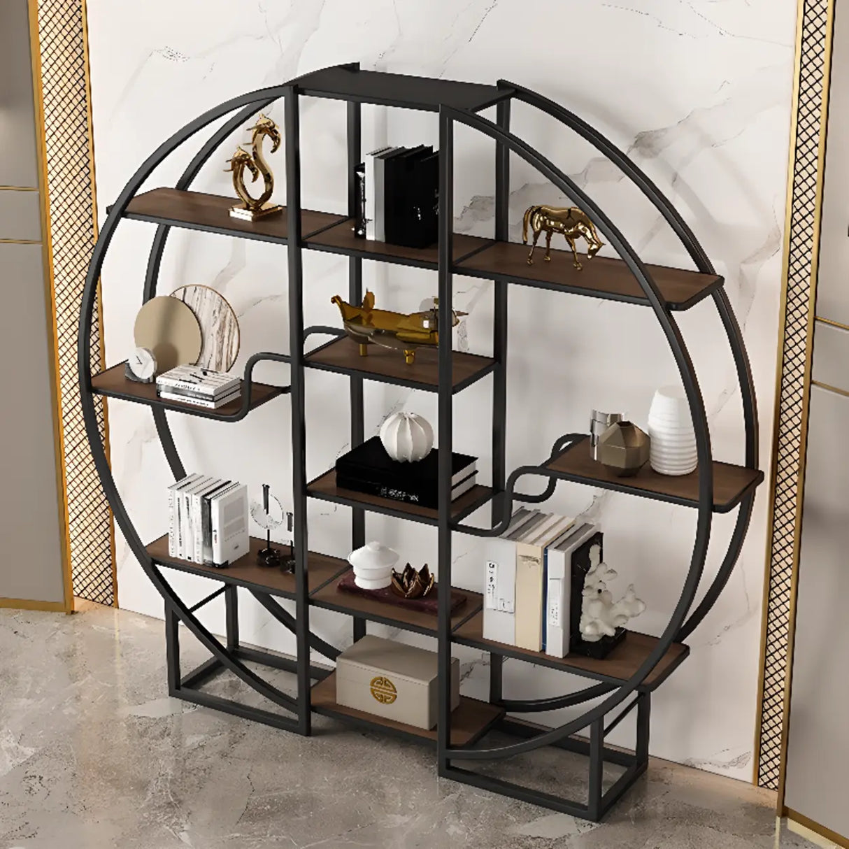 Elegant Round Modern Space Open Back Display Bookshelf Image - 1