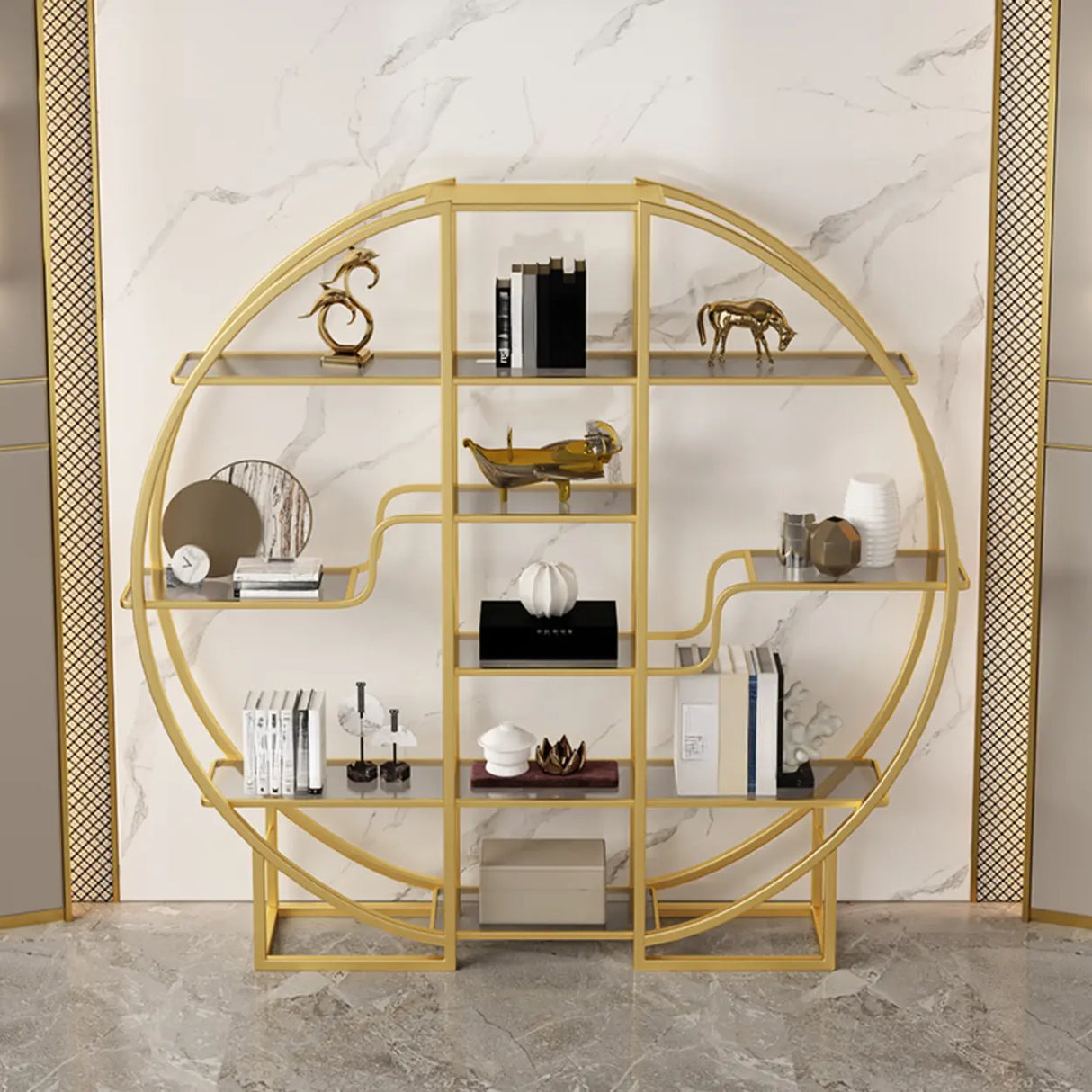 Elegant Round Modern Space Open Back Display Bookshelf Image - 11