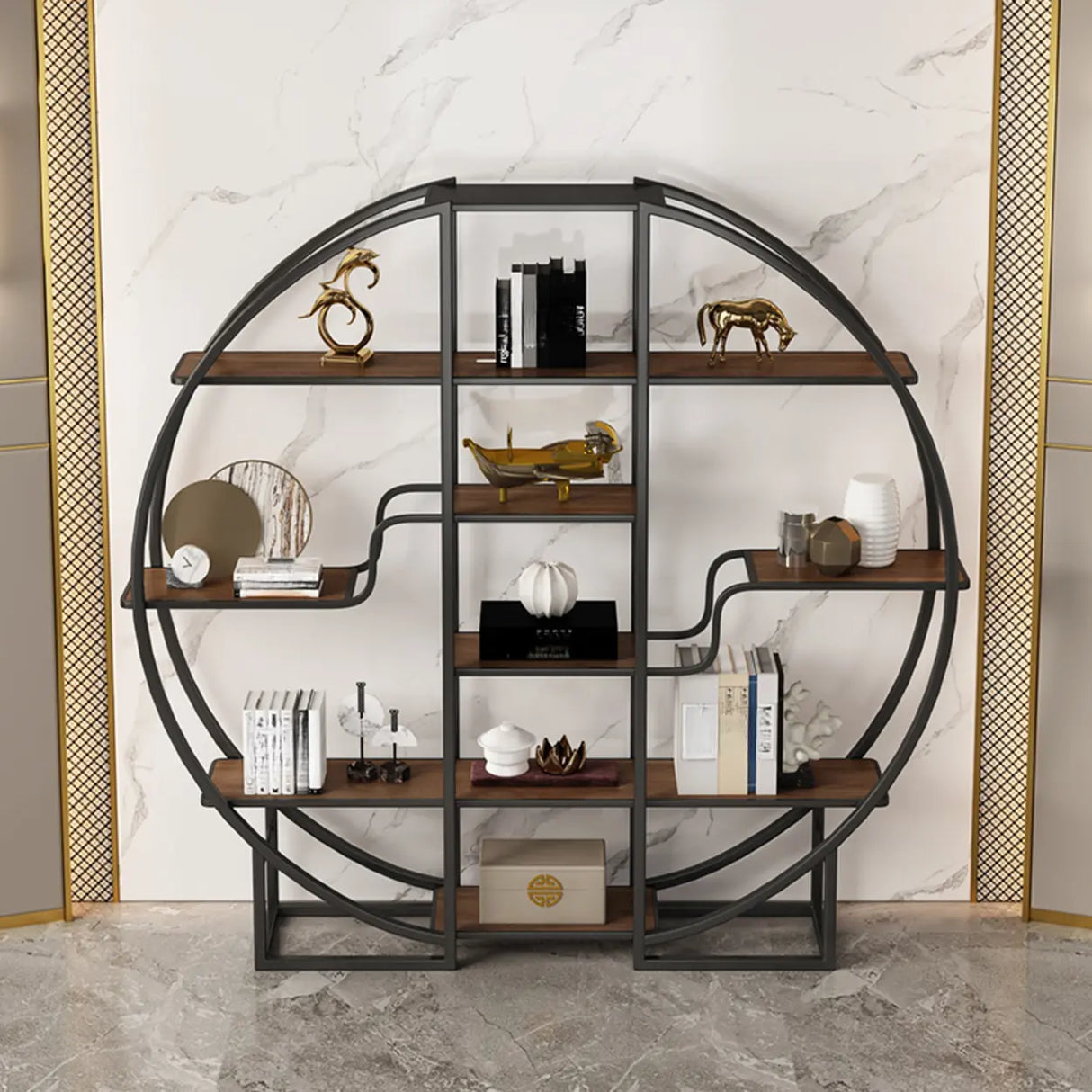 Elegant Round Modern Space Open Back Display Bookshelf Image - 2