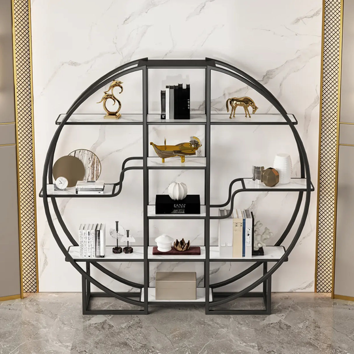 Elegant Round Modern Space Open Back Display Bookshelf Image - 3