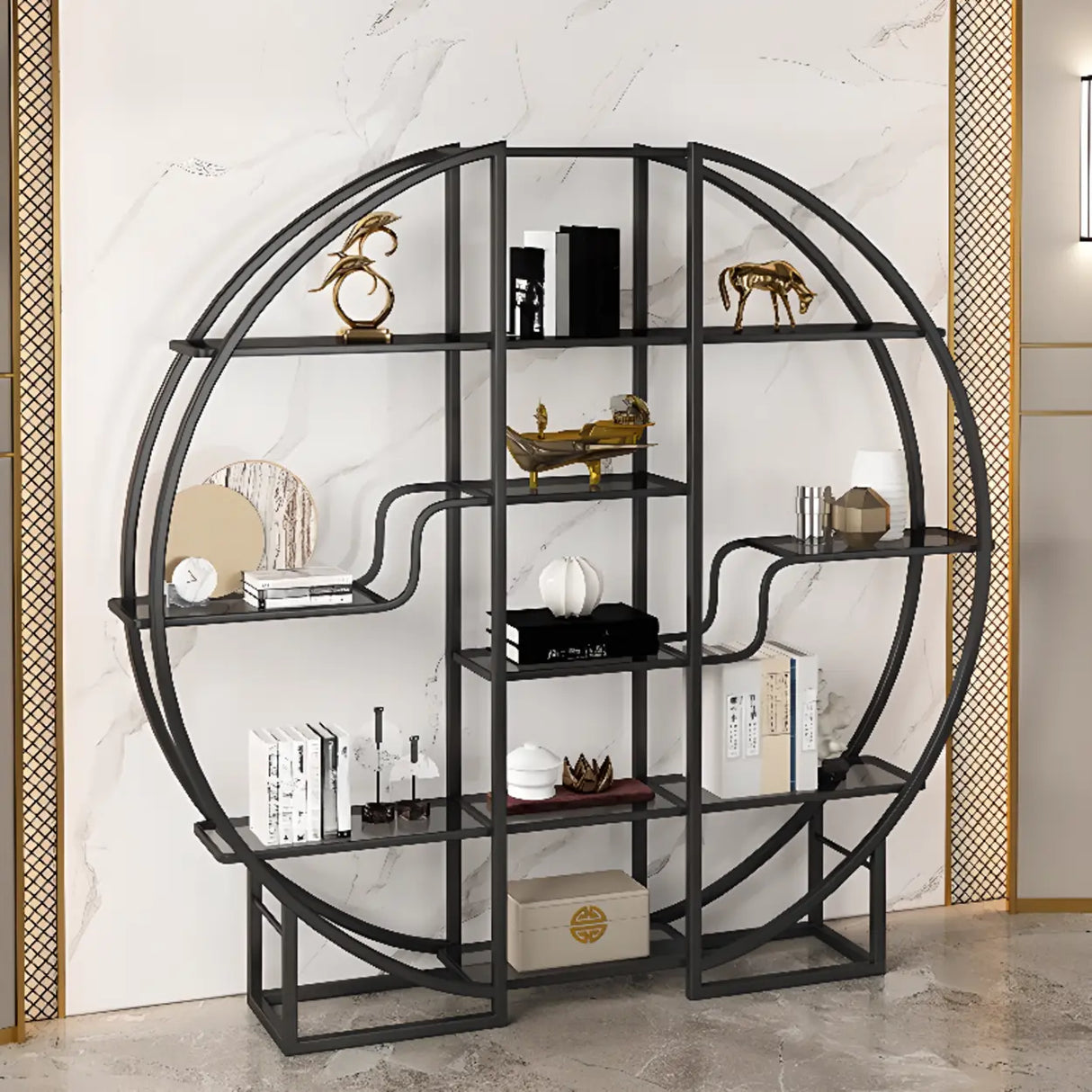 Elegant Round Modern Space Open Back Display Bookshelf Image - 4