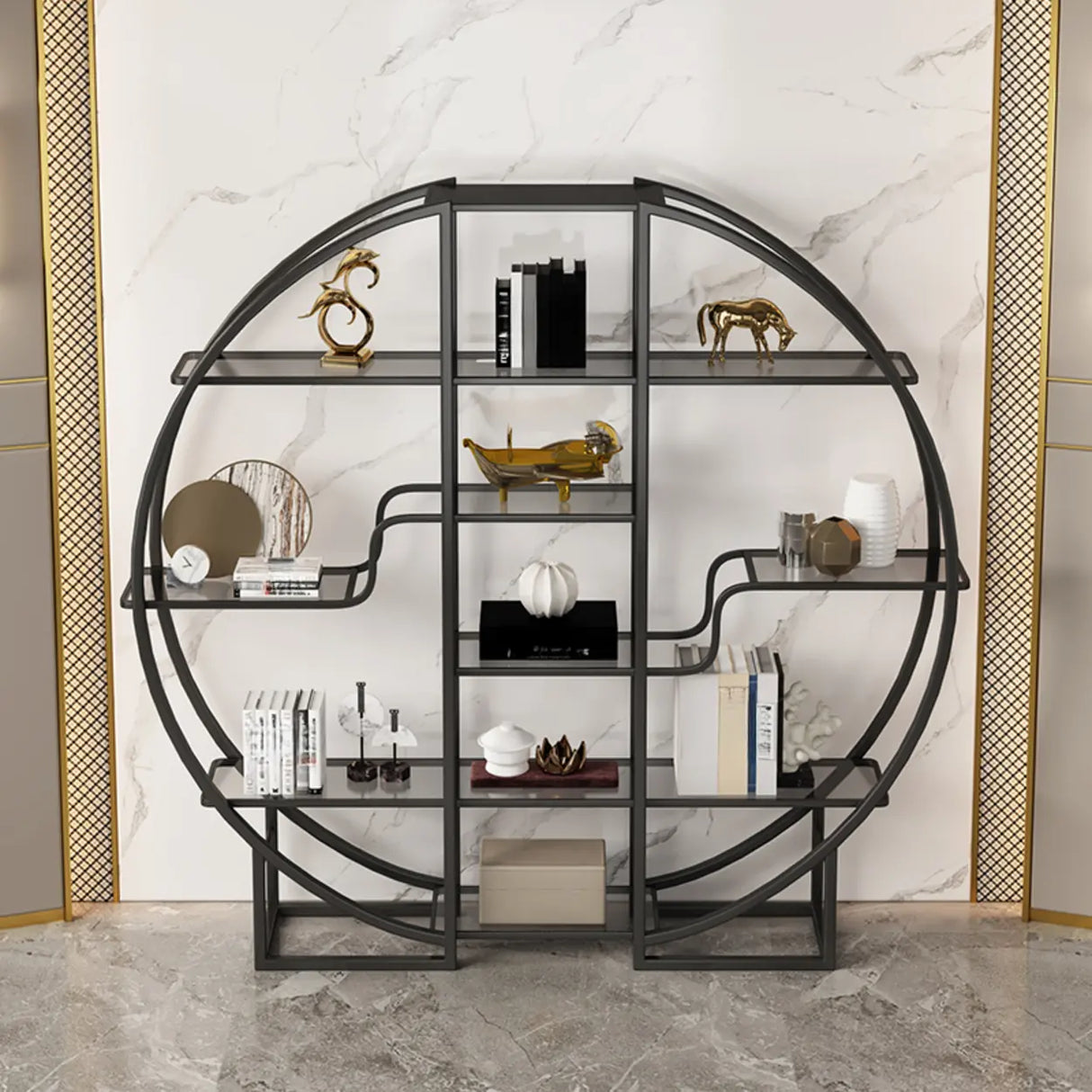 Elegant Round Modern Space Open Back Display Bookshelf Image - 5
