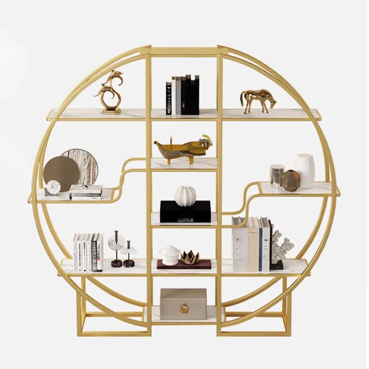 Elegant Round Modern Space Open Back Display Bookshelf Image - 6