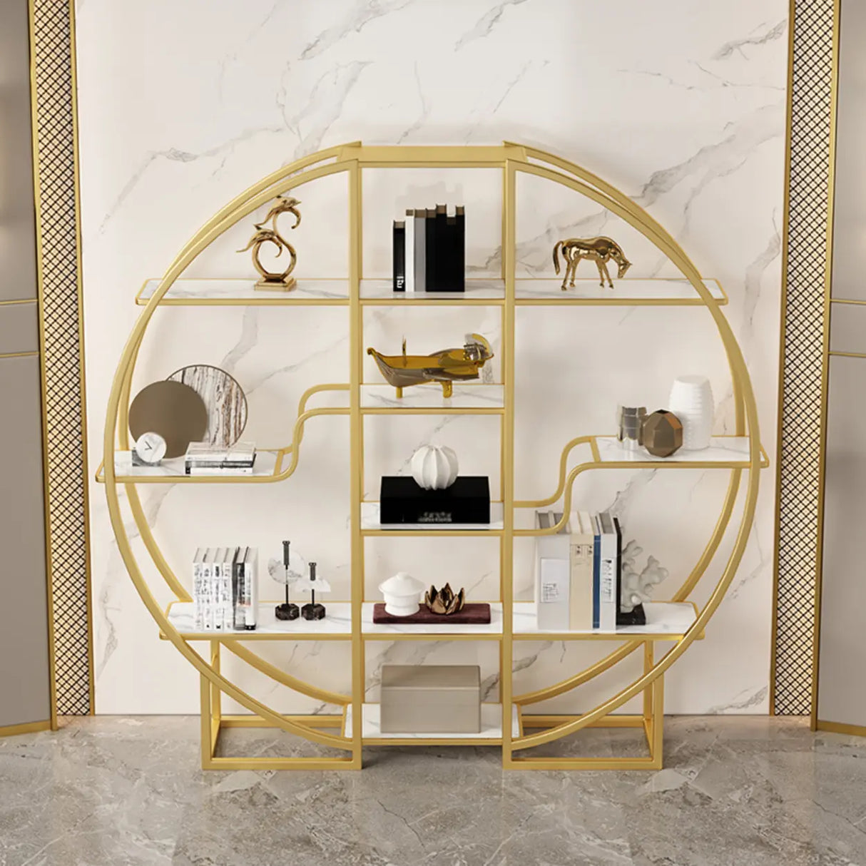 Elegant Round Modern Space Open Back Display Bookshelf Image - 7