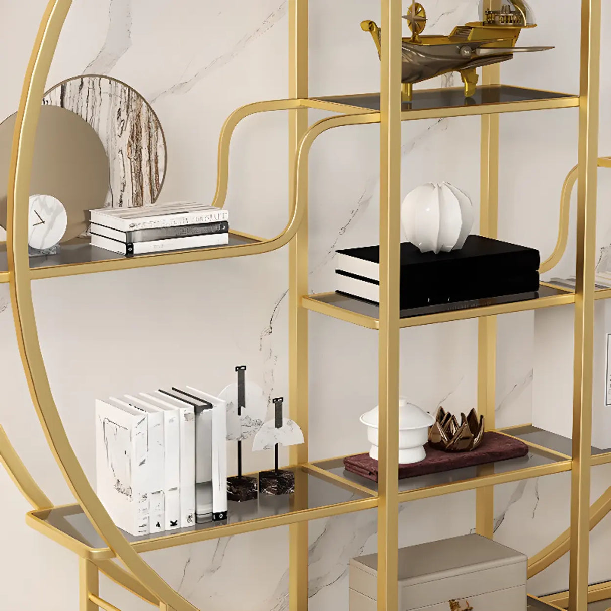 Elegant Round Modern Space Open Back Display Bookshelf Image - 8