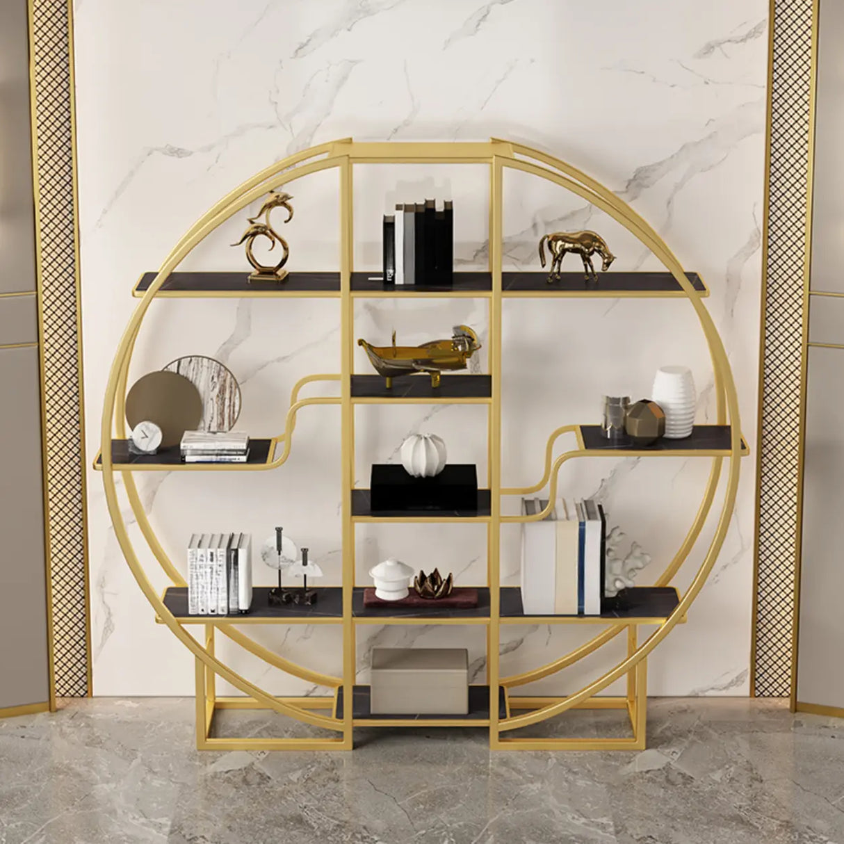 Elegant Round Modern Space Open Back Display Bookshelf Image - 9