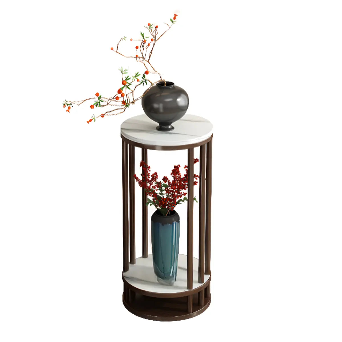 Elegant Round Wood Base Indoor Floor Plant Stand Brown Image - 10