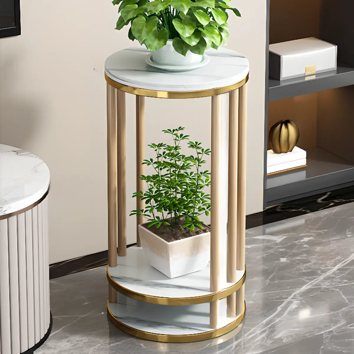 Elegant Round Wood Base Indoor Floor Plant Stand Brown Image - 13