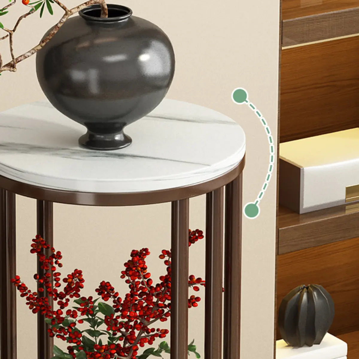 Elegant Round Wood Base Indoor Floor Plant Stand Brown Image - 7