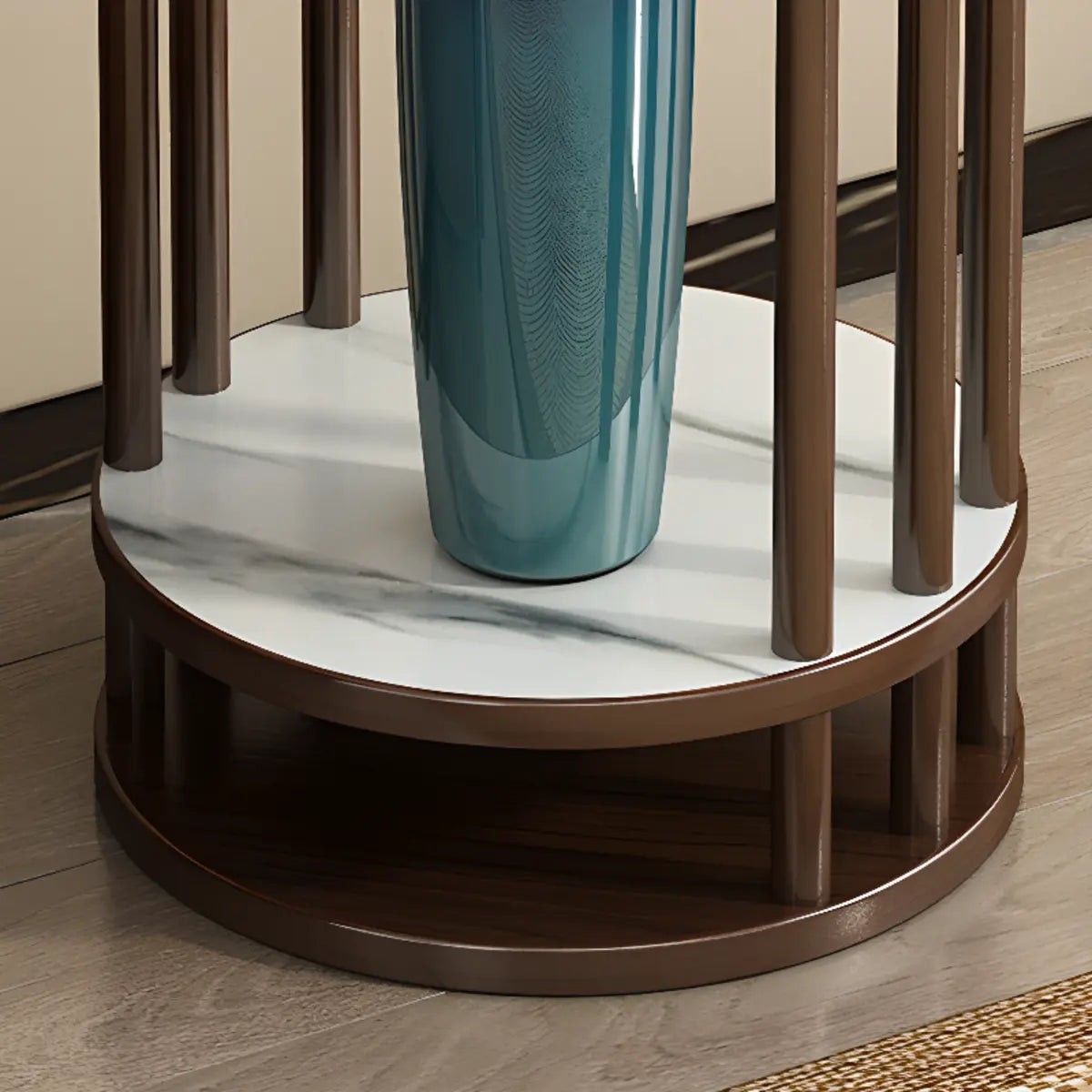 Elegant Round Wood Base Indoor Floor Plant Stand Brown Image - 9