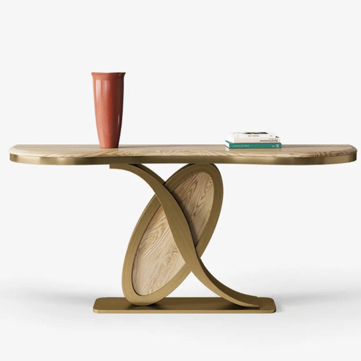 Elegant Sculptural Wooden Ash Abstract Base Console Table Image - 1