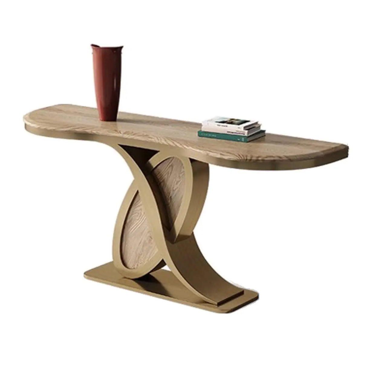 Elegant Sculptural Wooden Ash Abstract Base Console Table Image - 2