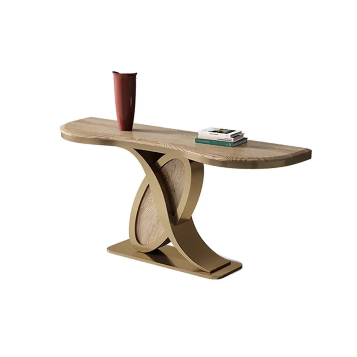 Elegant Sculptural Wooden Ash Abstract Base Console Table Image - 3
