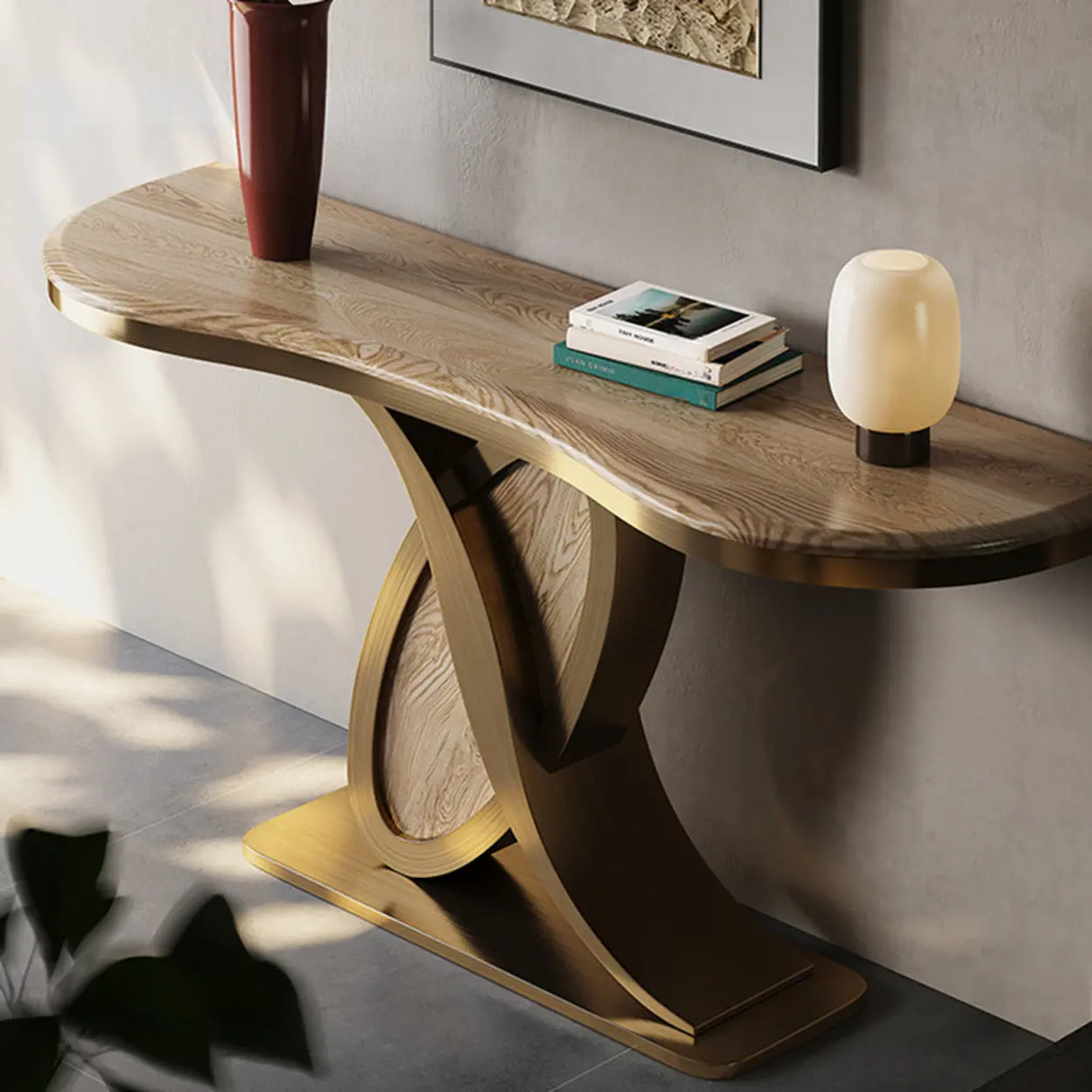 Elegant Sculptural Wooden Ash Abstract Base Console Table Image - 4