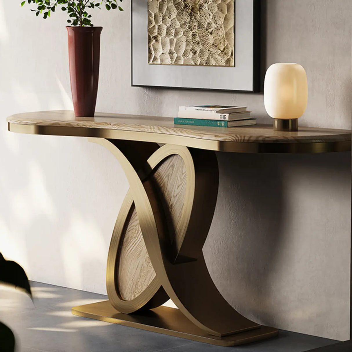 Elegant Sculptural Wooden Ash Abstract Base Console Table Image - 5