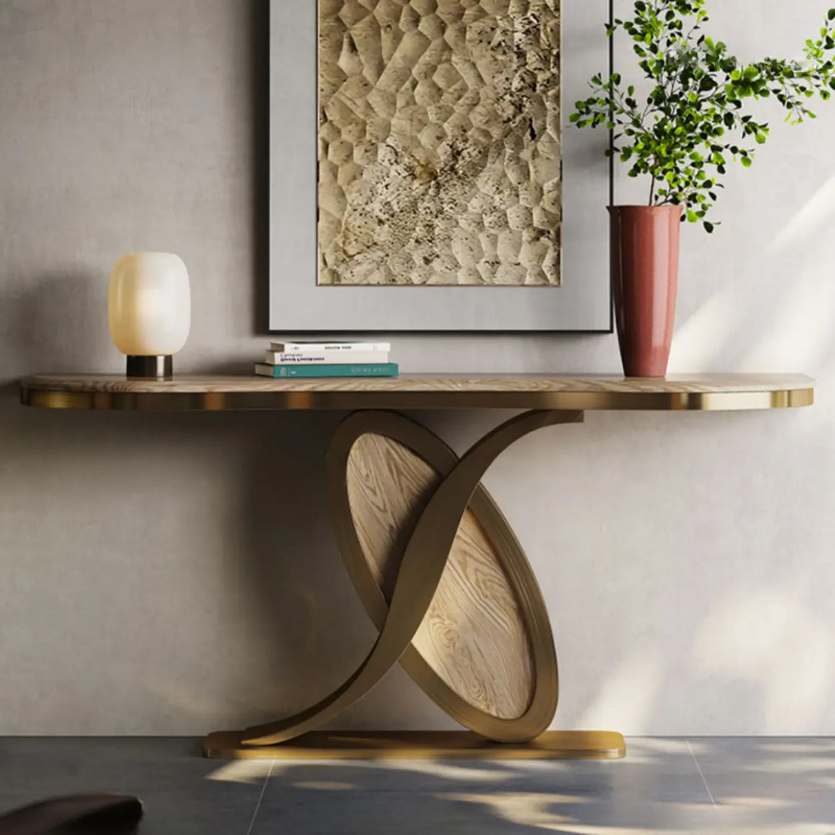 Elegant Sculptural Wooden Ash Abstract Base Console Table Image - 6