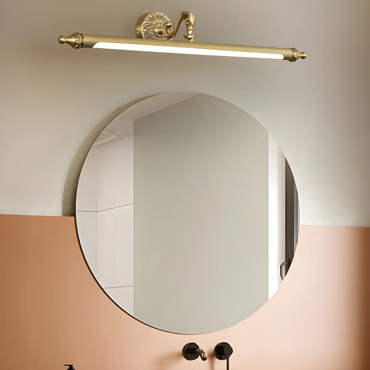 Elegant Simple Gold Linear Brass Mirror Vanity Light Image - 13