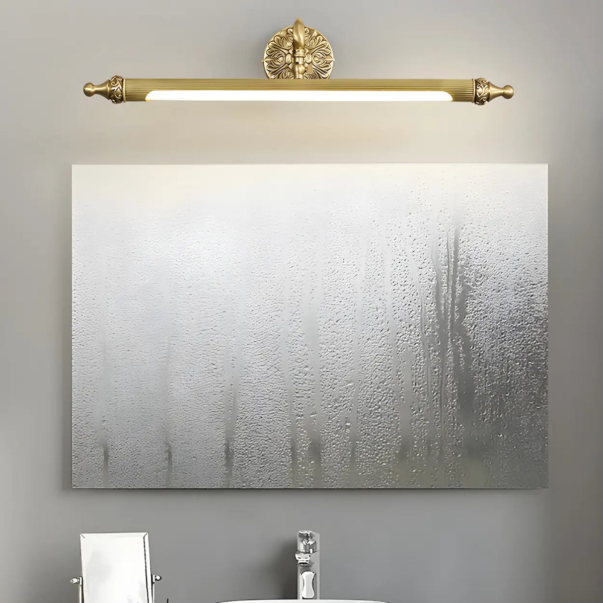 Elegant Simple Gold Linear Brass Mirror Vanity Light Image - 15