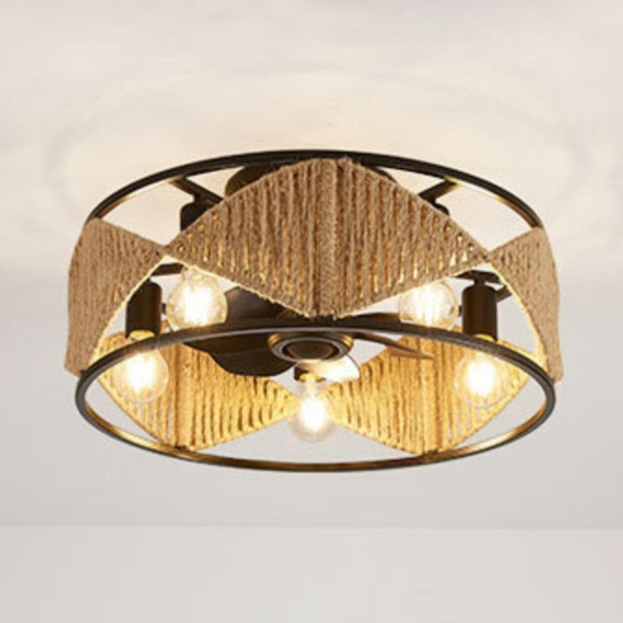 Elegant Simple Rattan Barrel Shade Ceiling Fan Light Image - 10