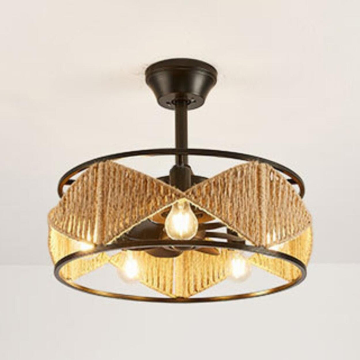 Elegant Simple Rattan Barrel Shade Ceiling Fan Light Image - 11