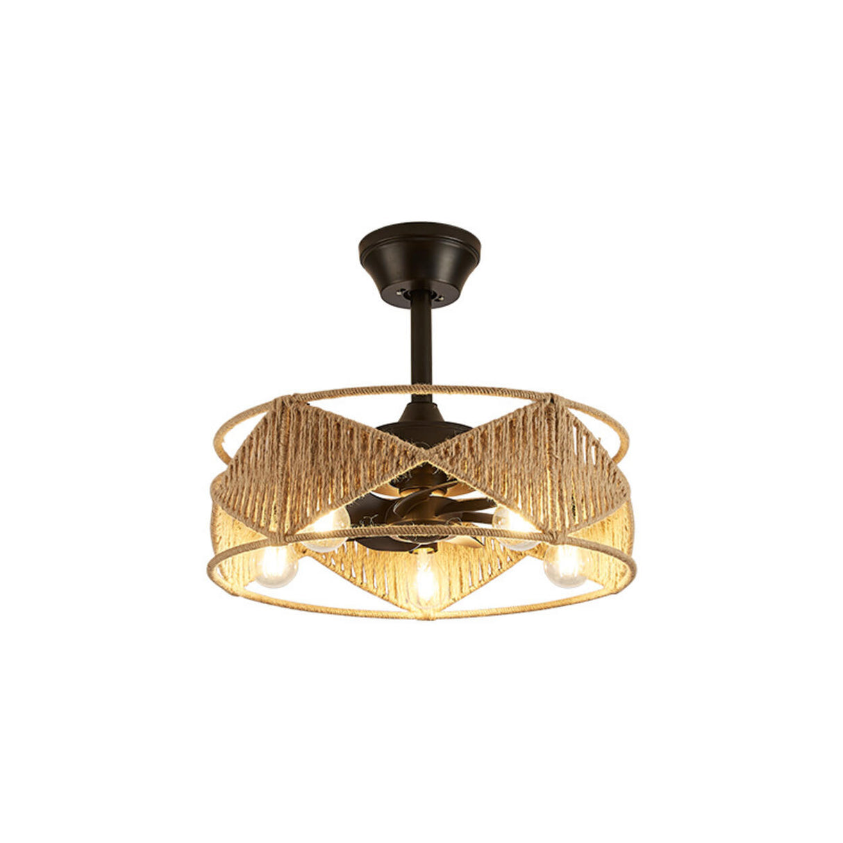 Elegant Simple Rattan Barrel Shade Ceiling Fan Light Image - 5