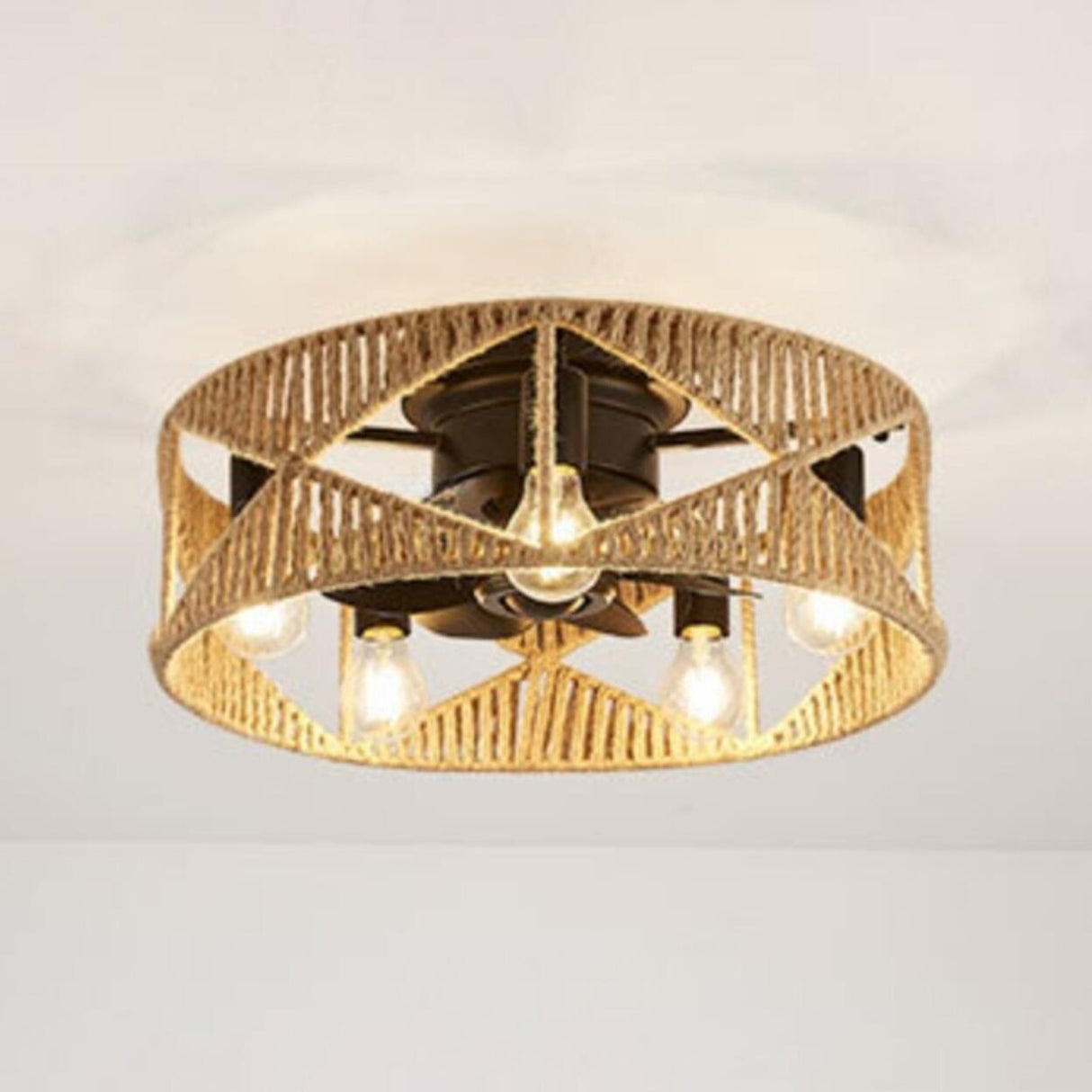 Elegant Simple Rattan Barrel Shade Ceiling Fan Light Image - 6