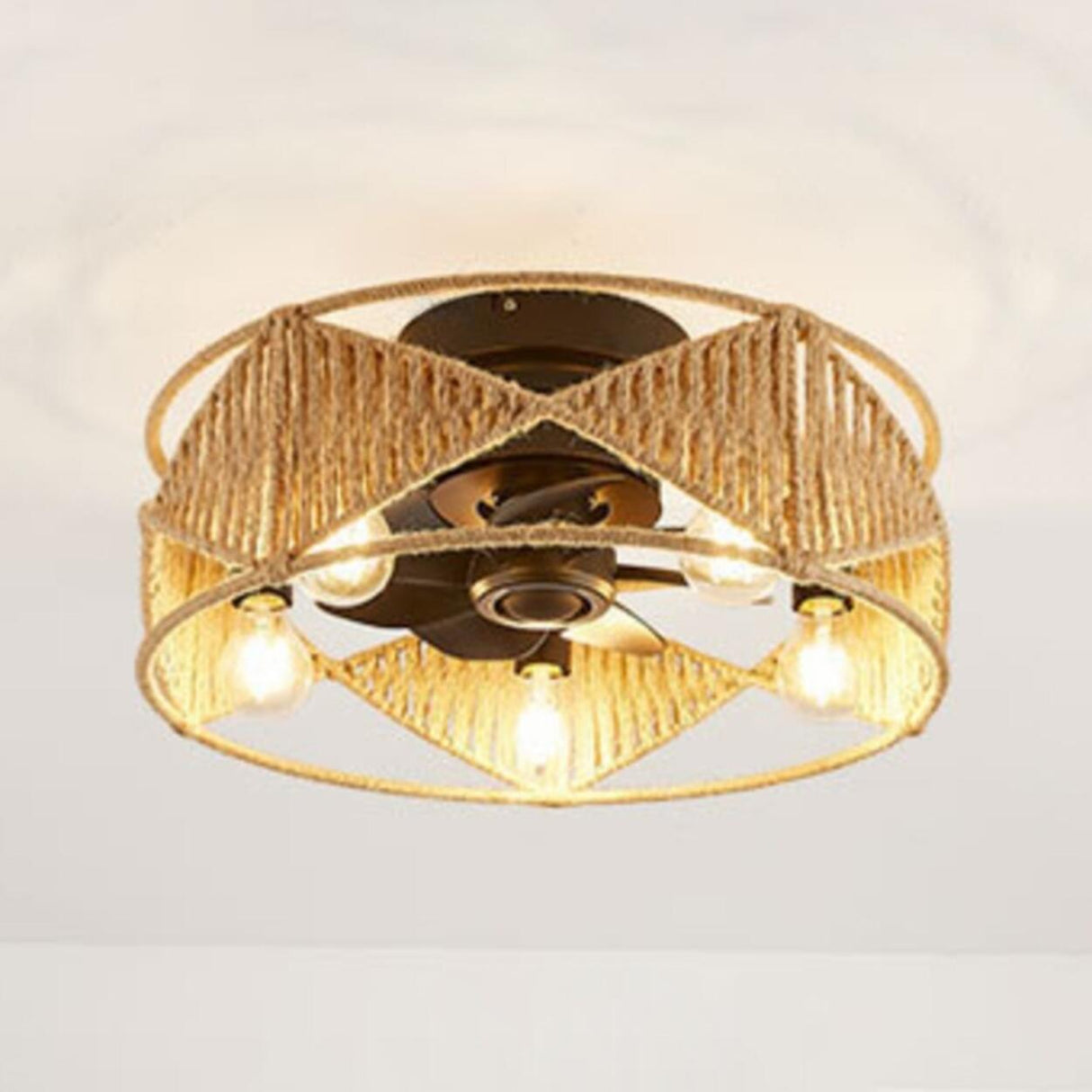 Elegant Simple Rattan Barrel Shade Ceiling Fan Light Image - 8