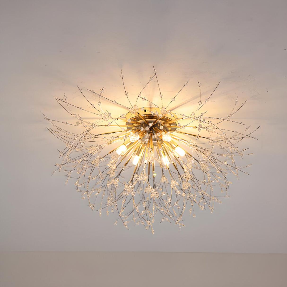 Elegant Starburst Crystal Gold Semi-Flush Mount Light Image - 8