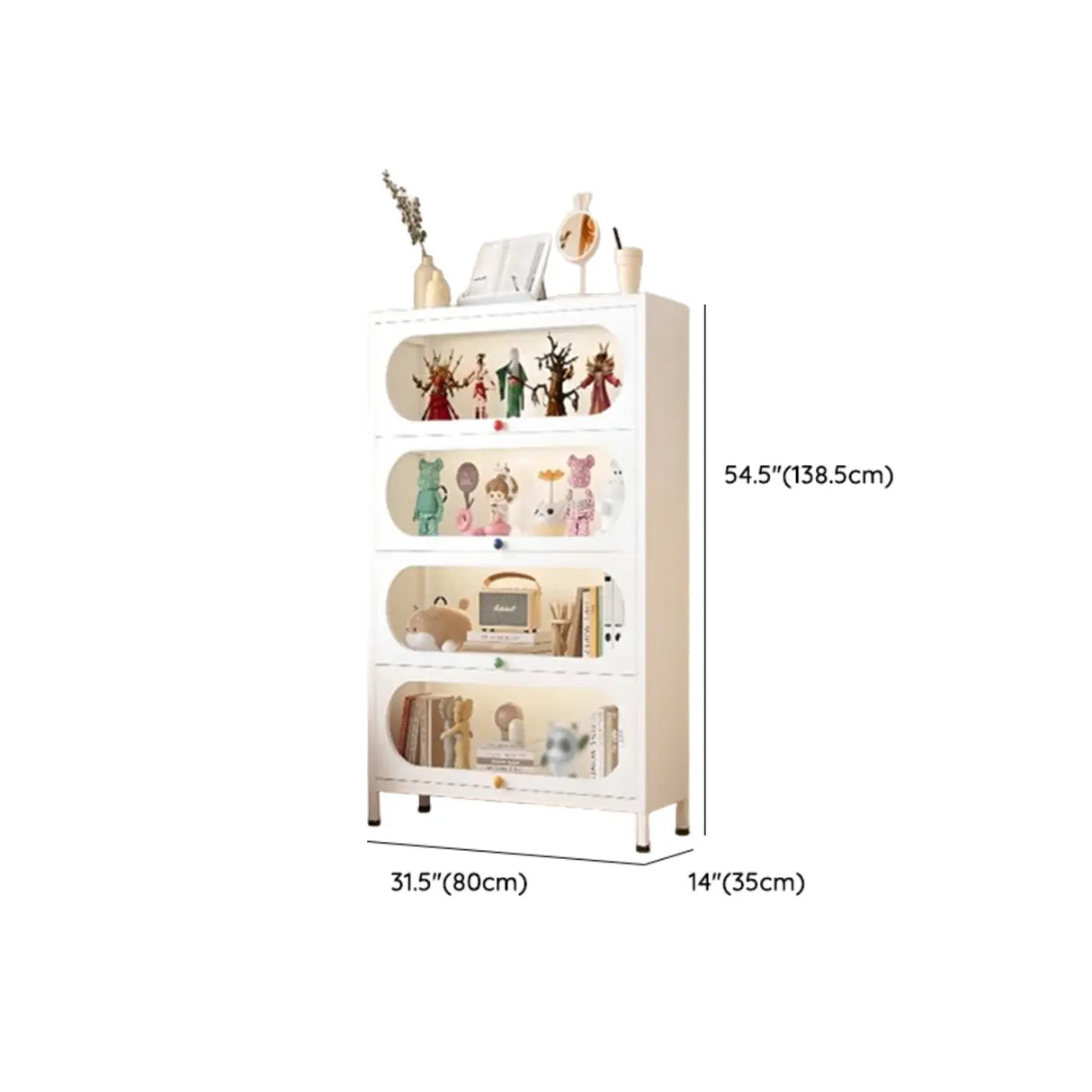 Elegant Steel Living Room White Curio Display Cabinet Image - 60