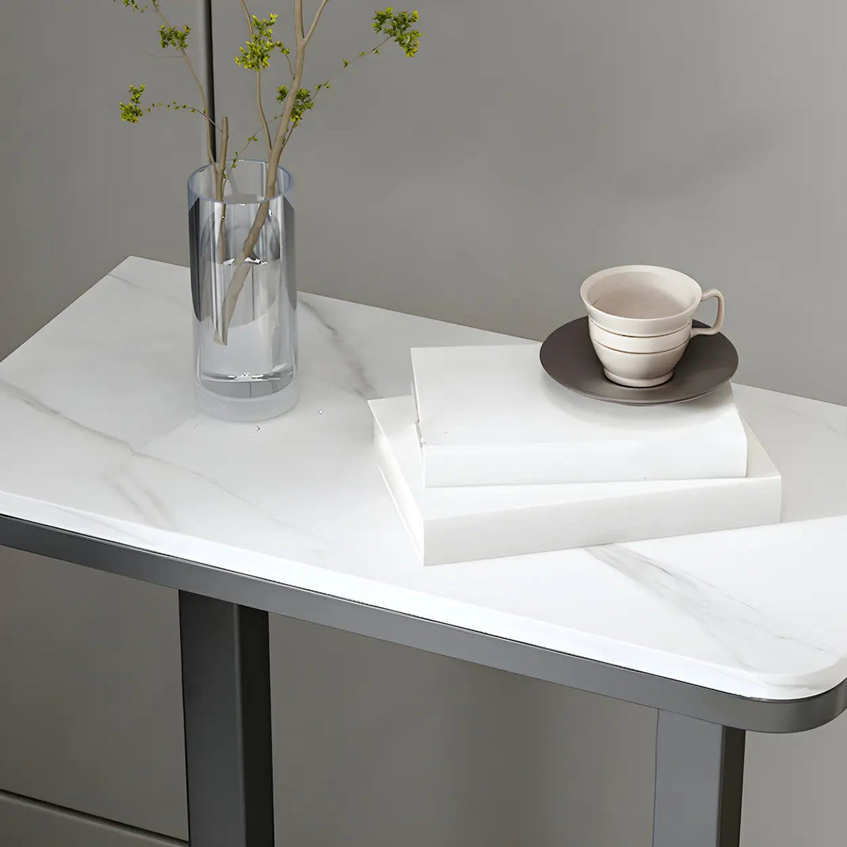 Elegant Stone Top U-Shaped Metal Frame Plant Table Image - 12