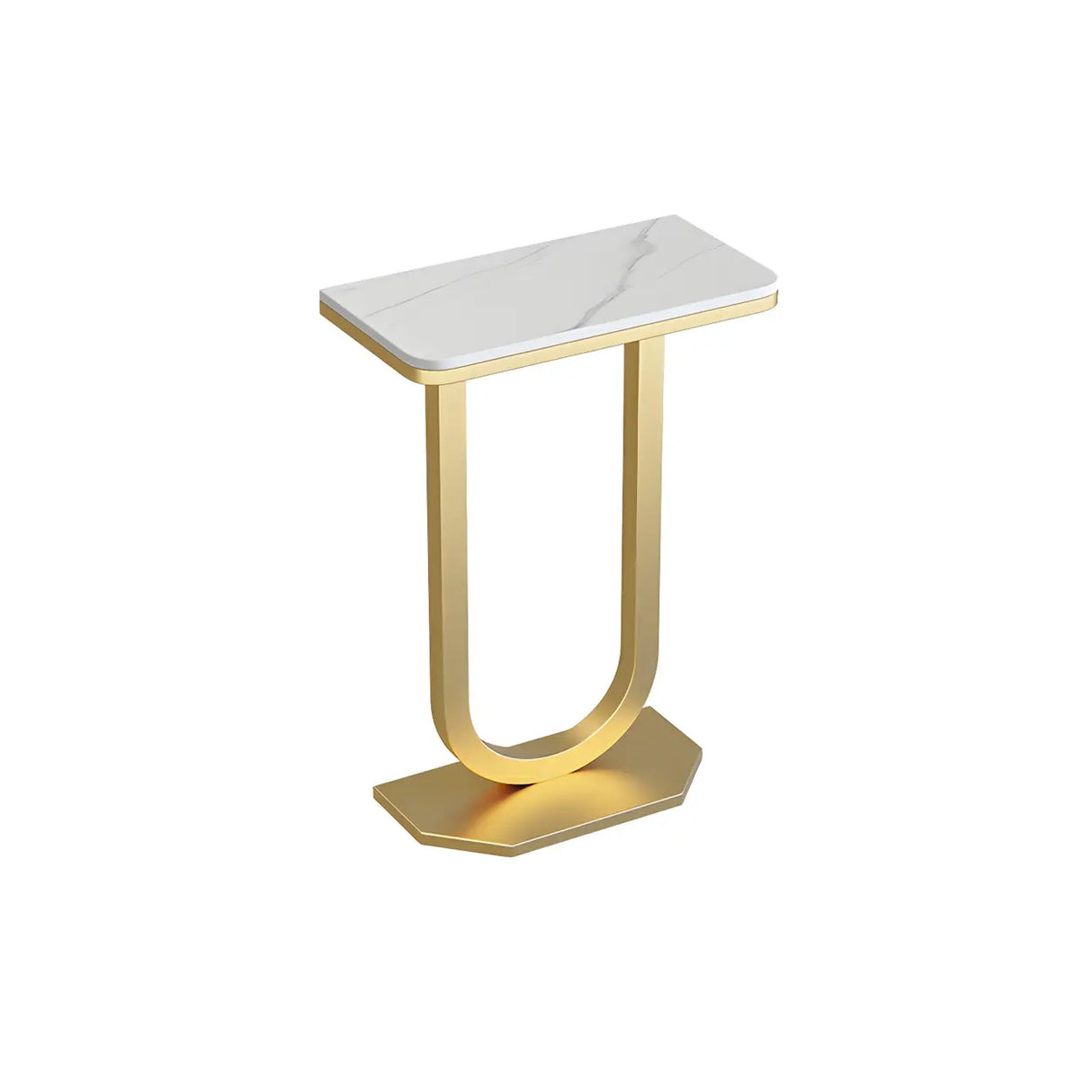 Elegant Stone Top U-Shaped Metal Frame Plant Table Image - 4