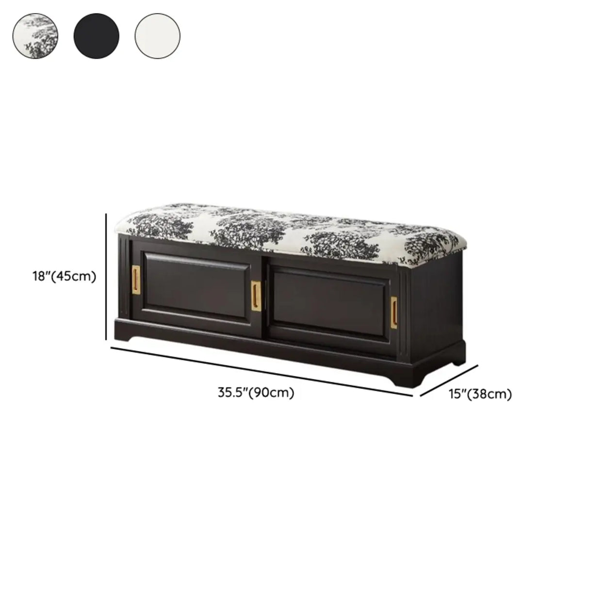 Elegant Storage Bench with Floral Cushion & Sliding Doors Image - 13