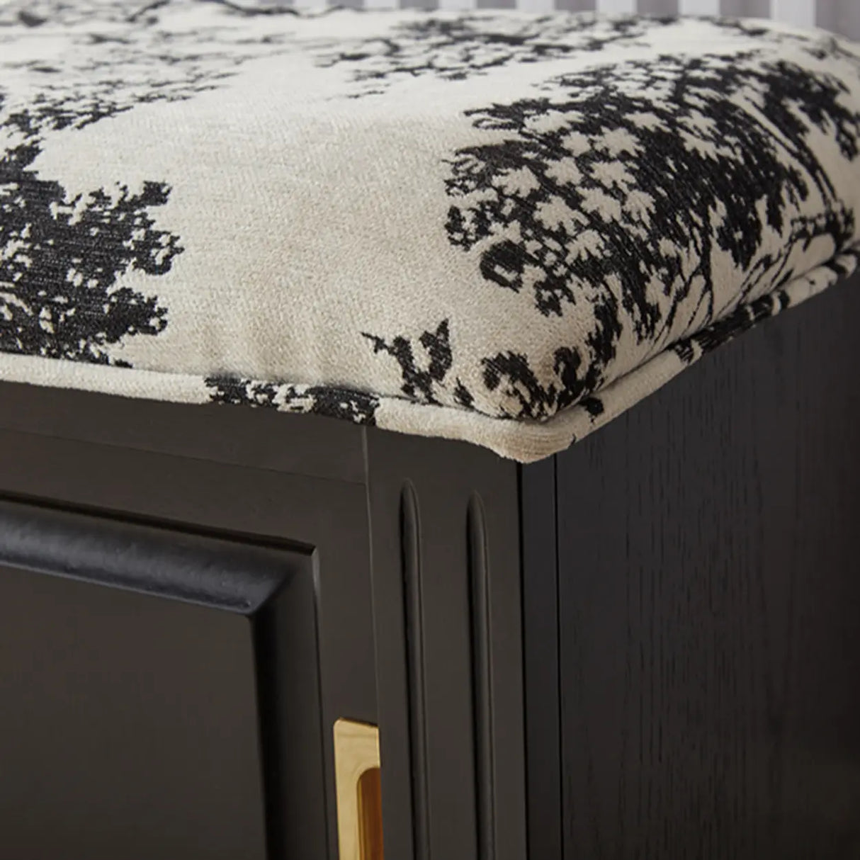 Elegant Storage Bench with Floral Cushion & Sliding Doors Image - 8