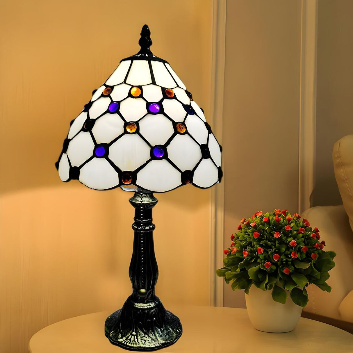 Elegant Tiffany Dome Stained Glass Decor Table Lamp Image - 12