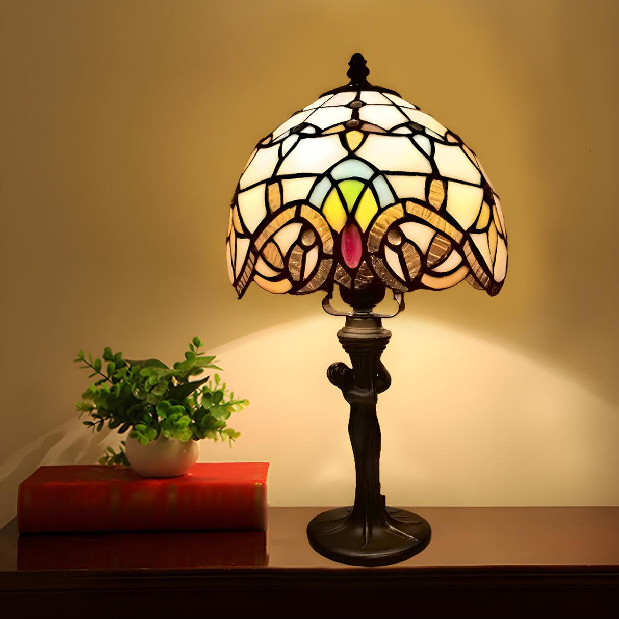 Elegant Tiffany Dome Stained Glass Decor Table Lamp Image - 14