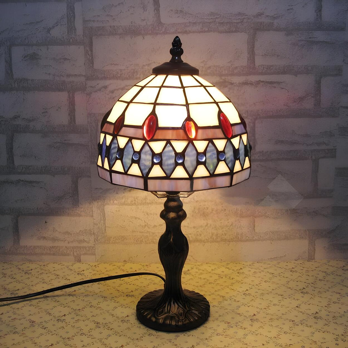 Elegant Tiffany Dome Stained Glass Decor Table Lamp Image - 19