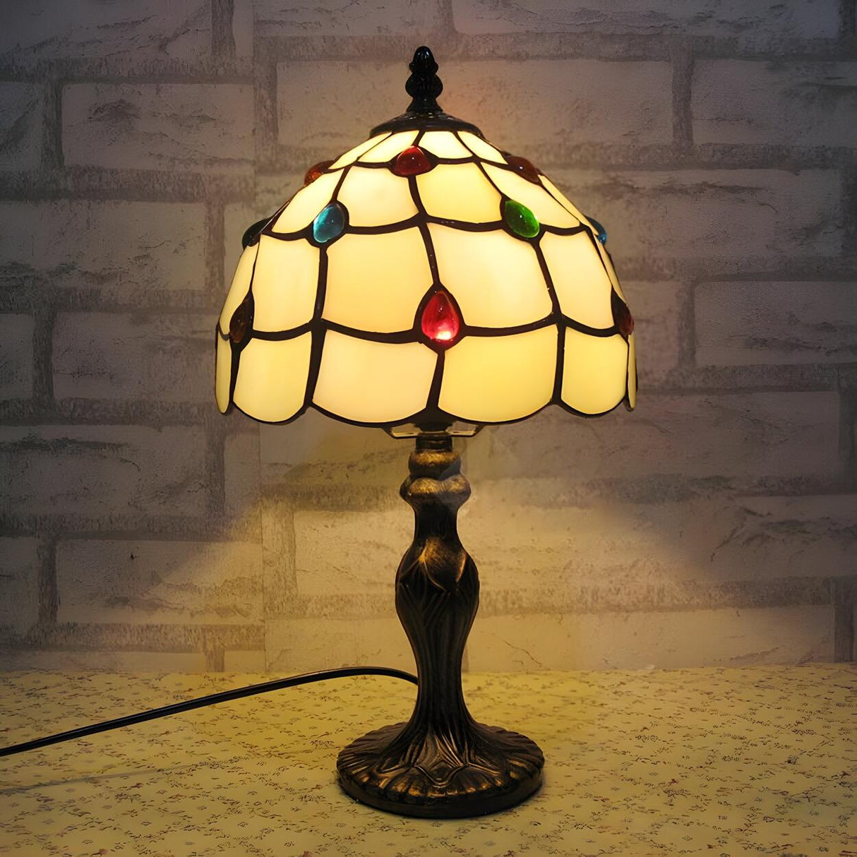 Elegant Tiffany Dome Stained Glass Decor Table Lamp Image - 5