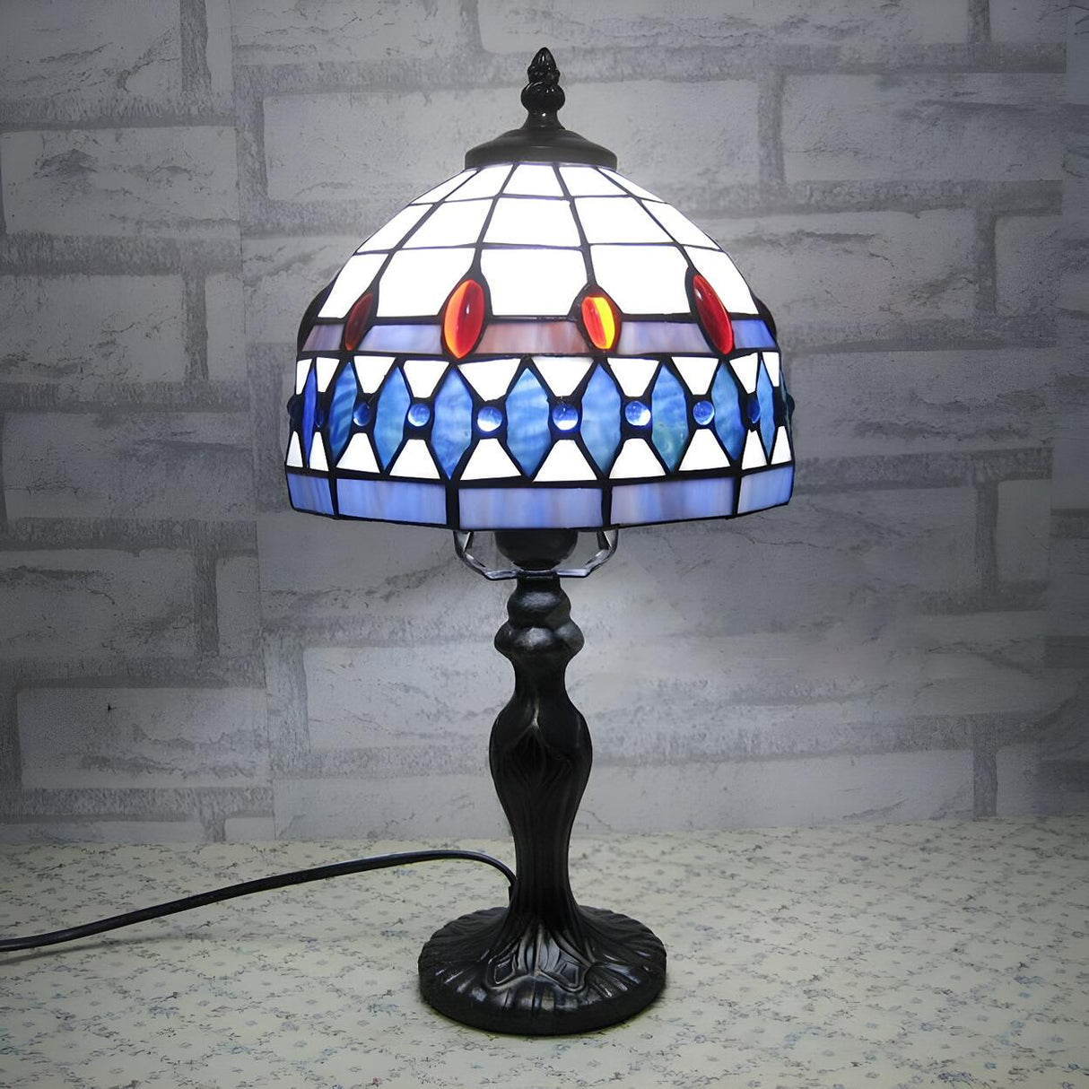 Elegant Tiffany Dome Stained Glass Decor Table Lamp Image - 8