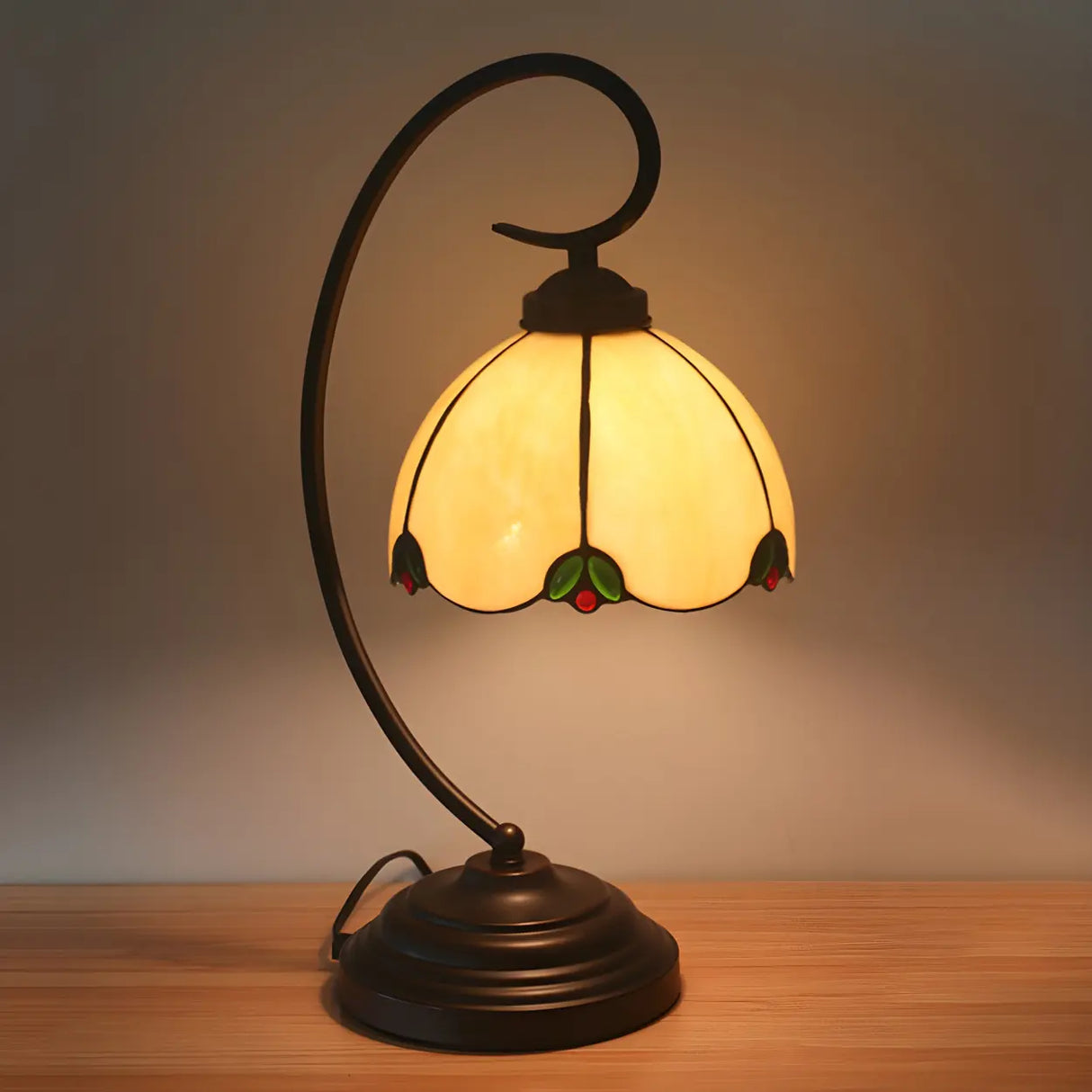 Elegant Tiffany Floral Glass Nightstand Table Lamp Image - 4