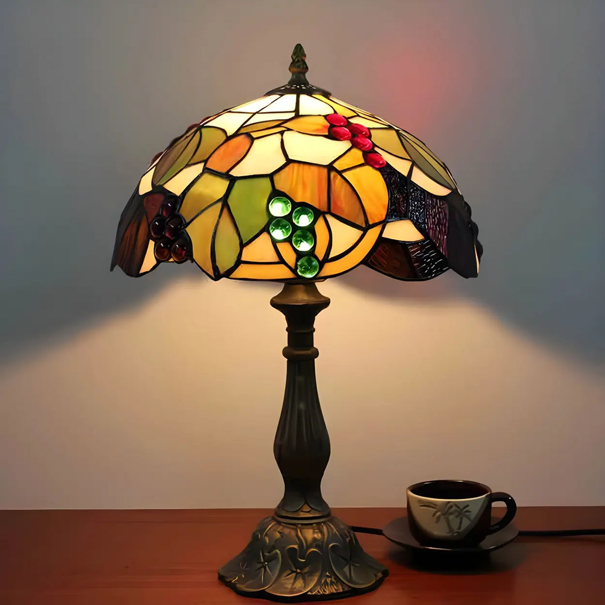 Elegant Tiffany Stained Glass Dome Decor Table Lamp Image - 2