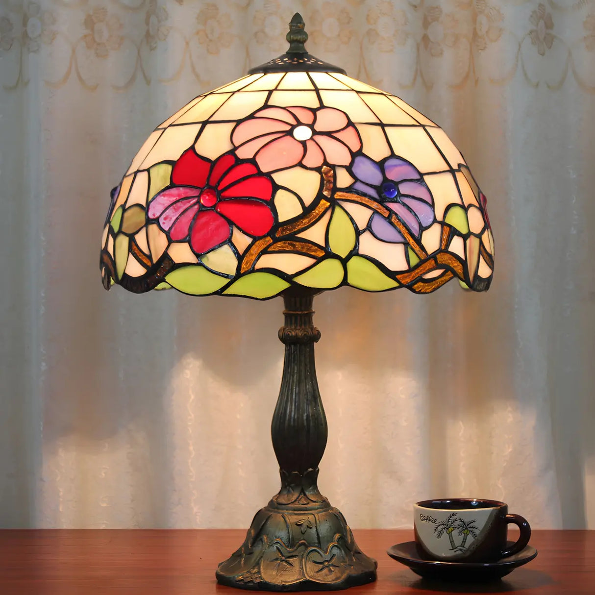Elegant Tiffany Stained Glass Dome Decor Table Lamp Image - 3