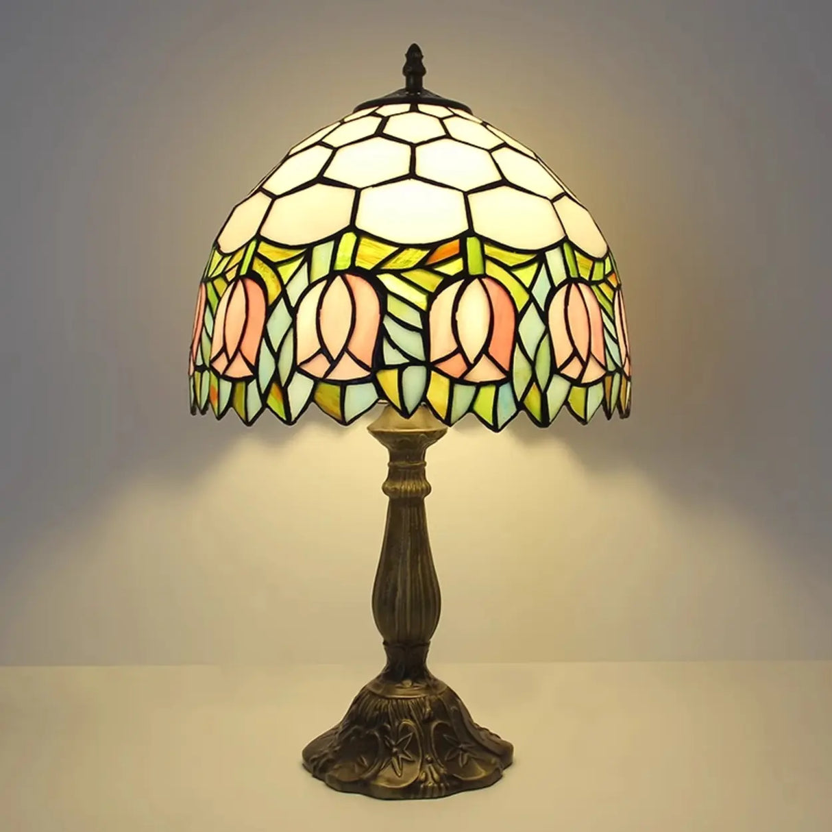 Elegant Tiffany Stained Glass Dome Decor Table Lamp Image - 4