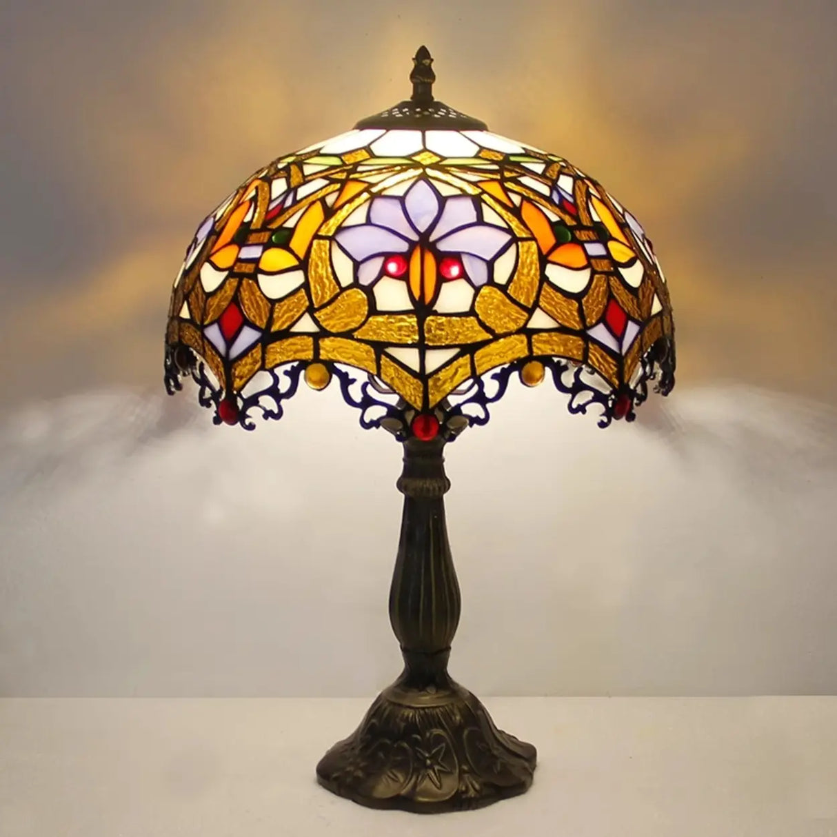 Elegant Tiffany Stained Glass Dome Decor Table Lamp Image - 5