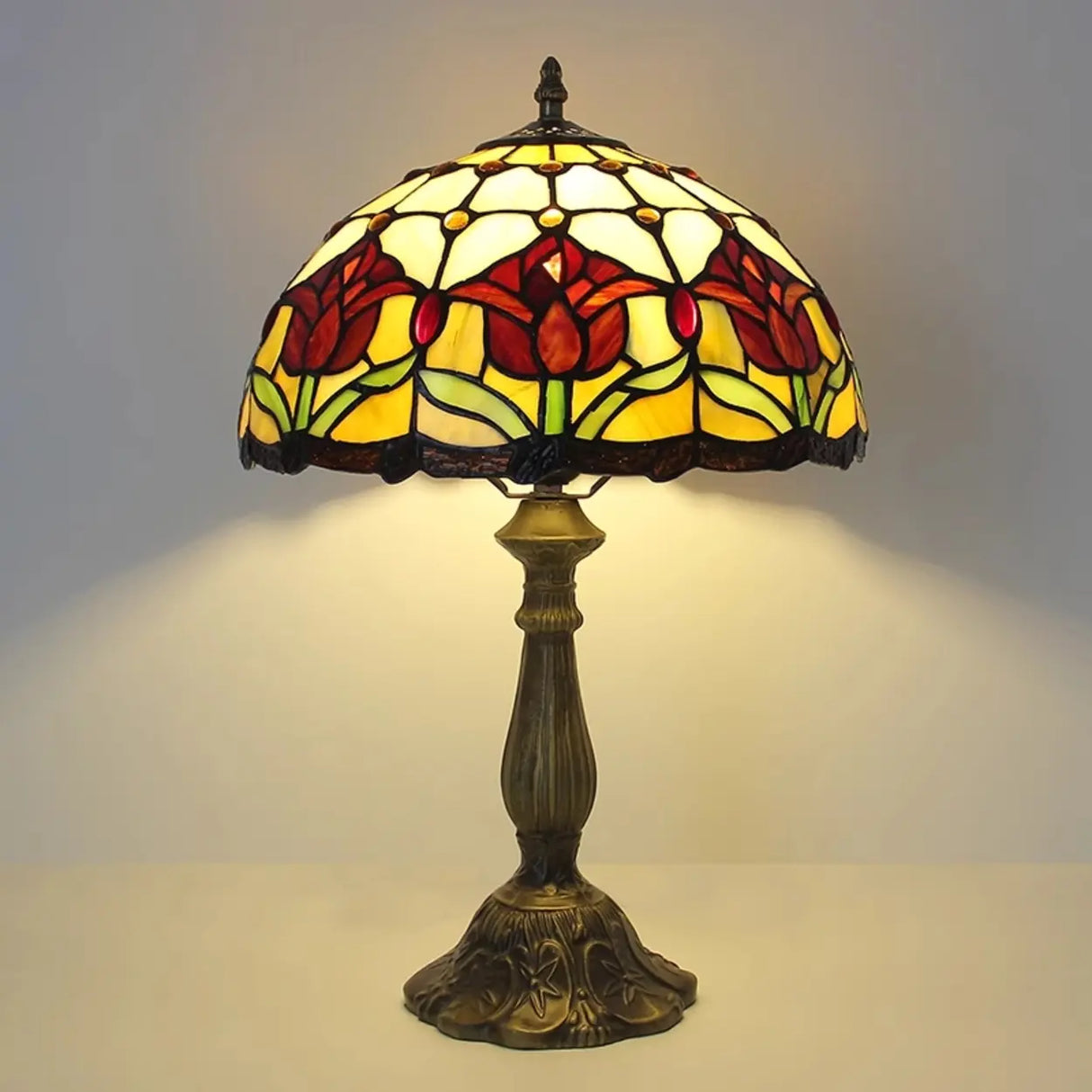 Elegant Tiffany Stained Glass Dome Decor Table Lamp Image - 6
